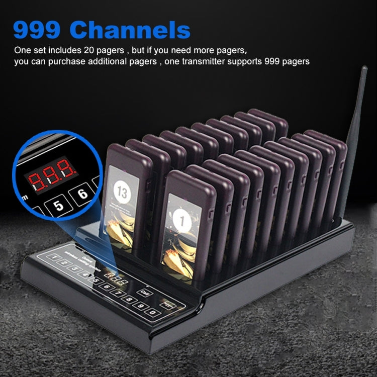 QC100 999 Channel Restaurant Wireless Paging Queuing Calling System with 20 Call Coaster Pagers, EU Plug QC100 999 Channel Restaurant Wireless Paging Queuing Calling System with 20 Call Coaster Pagers, EU Plug